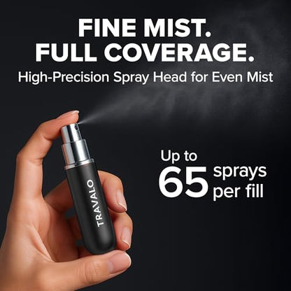 Travalo Classic HD Perfume Atomizer - Leak-Proof and TSA Approved for Air Travel - Reusable, Airtight, Easy-Fill Mini Pump Sprayer - Lightweight, Elegant Design w/Volume Window - Black 0.17oz - color: Black