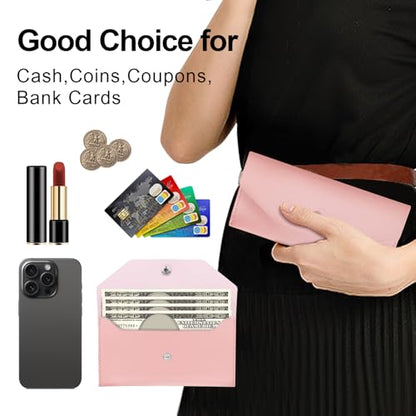 Pu Leather Cash Envelope Wallet - Reusable Cash Stuffing Wallet for Men and Women -Pink - color: pink