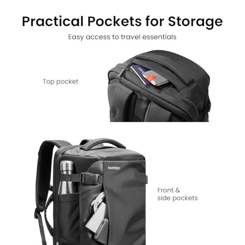 tomtoc Travel Backpack 40L, TSA Friendly Flight Approved Carry-on Luggage Hand Water-resistant Lightweight Business Rucksack, Durable Large Weekender Bag Daypack Fits 17.3 Inch Laptop, PFAS Free - color: Black, size: 40L