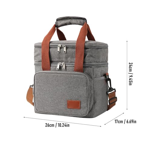 Yosoo Health Gear Insulated Lunch Bag 3 Layer Insulation Oxford Cloth Leakproof Cooler Bag with Adjustable Shoulder Strap, for Camping Travel Beach Picnic Work (grey)