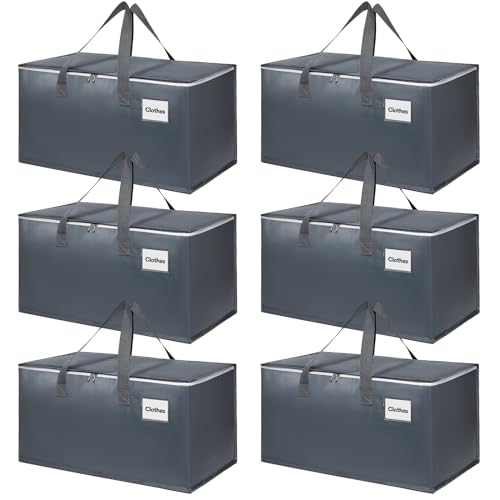 6 Pack Extra Large Heavy Duty Moving Bags with Reinforced Zipper & Wide Carrying Handles, Large Capacity Storage Totes for Clothes Packing, Apartment Moves & Home Organization, Grey - color: Grey-6
