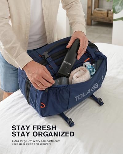 Tolaccea Travel Backpack for Men Women, 40L-50L Carry On Backpack with Wet Dry Compartment, Flight Approved Laptop Daypack Fits 15.6", Convertible Expandable Large Rucksack Duffel Bag for Work Travel - color: Blue