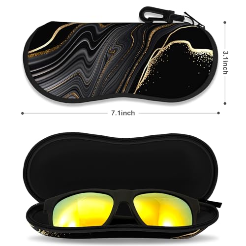 Sunglasses Soft Case, Ultra Light Portable Neoprene Zipper Glasses Case for Men Women - color: Black Gold Marble