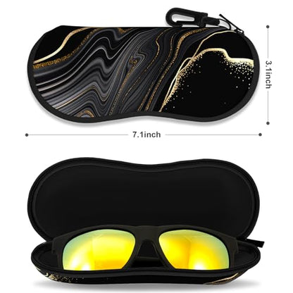 Sunglasses Soft Case, Ultra Light Portable Neoprene Zipper Glasses Case for Men Women - color: Black Gold Marble