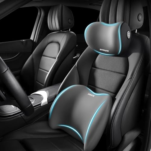 Car Headrest & Lumbar Support Cushion Kit, Ergonomic Car Seat Neck Pillow and Backseat Cushion for Driving Fatigue Relief, Driving Seat Memory Foam Neck Back Rest Pillows (Grey) - color: Grey