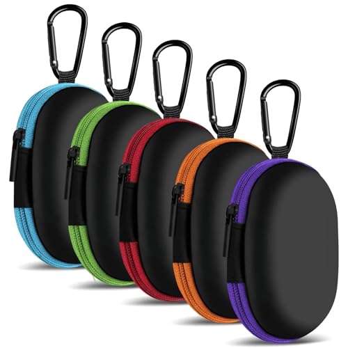 Earbud Case Portable EVA Carrying Case Storage Bag Cell Phone Accessories Organizer with Carabiner for Wireless/Bluetooth Headphones, SD Memory Card, Camera Chips(Oval, 5 Pack) - color: A3-Oval-green+blue+red+orange+purple