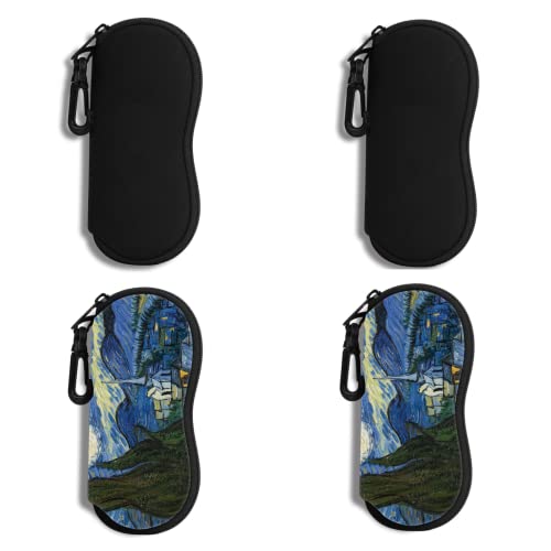 Hion Sunglasses Soft Case Ultra Light Neoprene Zipper Eyeglass Case With Belt Clip - color: 4pcs-2pcs Black+2pcs Starry Night