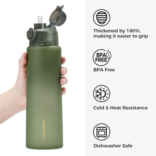 TakeToday Collapsible Water Bottles 32oz, Foldable Travel Bottle, TSA-Approved Leakproof Newly Silicone Water Bottle for Hiking, Travel, Outdoors, Green - color: Green