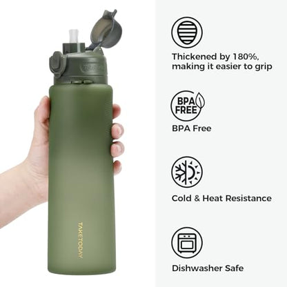 TakeToday Collapsible Water Bottles 32oz, Foldable Travel Bottle, TSA-Approved Leakproof Newly Silicone Water Bottle for Hiking, Travel, Outdoors, Green - color: Green