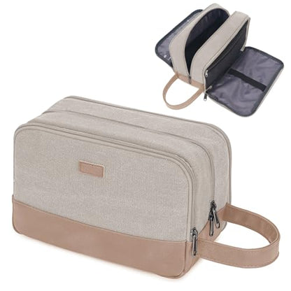 WANDF Travel Toiletry Bag for Men Large Toiletries Shaving Bag Water Resistant Hanging Dopp Kit Travel Accessories Bag for Women Men (Beige Gray) - color: Beige Gray