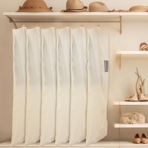 Aliceset 6 Pcs 24 x 65 inches Cotton Garment Bags for Hanging Clothes, Canvas Suit Bags for Clothes Coats Jackets Shirts Closet Storage Travel Gusseted Hanging Garment Cover - size: 65 Inches
