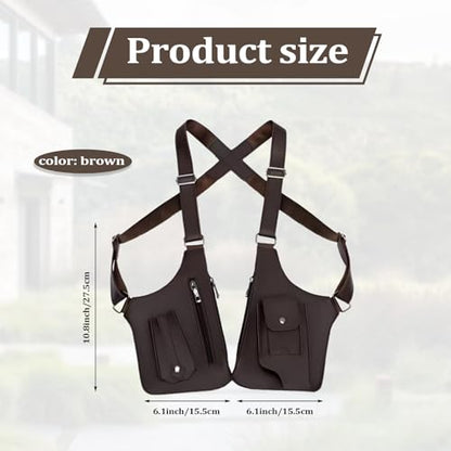 Double Shoulder Armpit Bag for Men, Anti-theft Bag with Double Shoulder Straps, Anti Theft Harness for Men Leather, Anti-theft Harness Wallet (Brown)