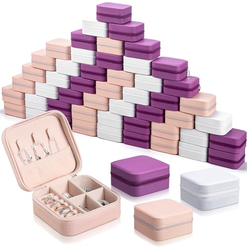 Batiyeer 50 Pcs Small Jewelry Travel Case Bulk Jewelry Organizer Wedding Bridesmaid Proposal Return Favor Graduation Gift(White Pink Purple) - color: White Pink Purple