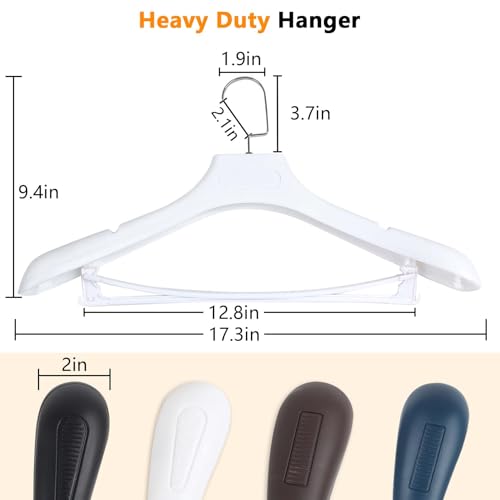 DEDU Suit Hangers for Men 6 Pack, White Coat Hangers Extra Wide Non Slip Width 17.7", Thick Plastic with Pants Bar & Metal Hook - color: White, size: 6 Pack