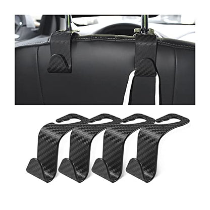 Car Back Seat Headrest Hooks, 4 Pack Carbon Fiber Stylish Back Seat Hanger for Car Handbag Clothes Coats Grocery Bags, Car Interior Accessories (Carbon Fibre/Black) - color: Carbon Fibre/Black