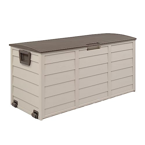 Vasitelan 75 Gallon Outdoor Storage Box, Lockable Plastic Storage Containers with Lid, Patio Deck Box Furniture for Garden, Pool, Balcony, Yard (Brown) - color: Brown