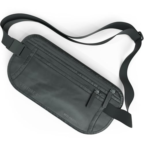 VENTURE 4TH Money Belt for Travel – Slim Hidden Under-Clothes RFID Blocking Anti-Theft Passport Holder & Travel Wallet Pouch for Men & Women to Protect Cash, Cards & Documents (Sleek Gray) - color: Sleek Gray