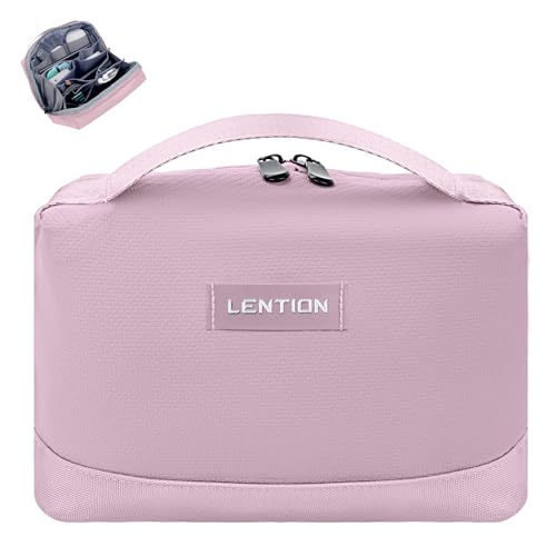 LENTION Premium Electronics Organizer Case with Handle, Large Multi-Compartment Travel Tech Bag for Tablet, Chargers, Cables, AirPods & Toiletries, Waterproof Travel Accessory Organizer (M372 Pink) - color: Pink
