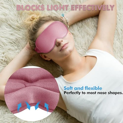 Sleep Eye Mask for Men Women, Sleeping Mask for Side Sleeper, Travel Blackout Night Blindfold Eye Shade Cover with Adjustable Strap (Rose) - color: Rose