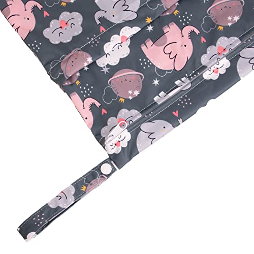 babygoal Wet Dry Bags 3 Pack for Baby Cloth Diapers, Washable Travel Bags, Beach, Pool, Gym Bag for Swimsuits & Wet Clothes with Two Zippered Pockets 3LN27 - color: Elephant and ice cream