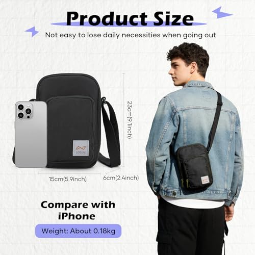 SEAFEW Mini Crossbody Bag Shoulder Bag for Men, Small Messenger Satchel Bag for Women - color: Black - Sling