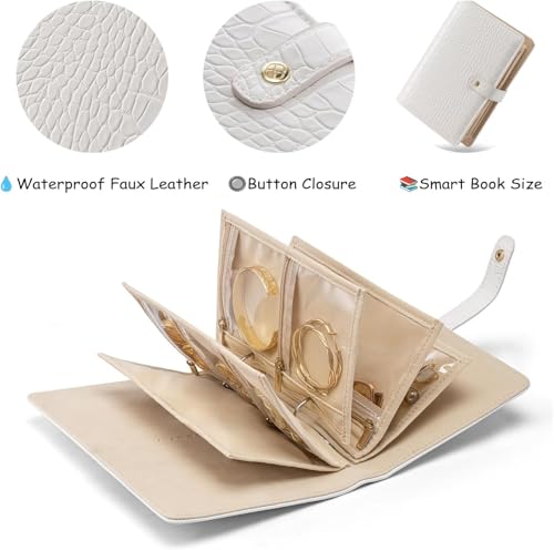 Faux Leather Jewelry Storage Case with 5 Detachable Pages, Tangle-Free Portable Jewelry Holder for Necklaces Rings Earrings Bracelets (Light-sensitive pink (with five-page cloth bag)) - color: Light-sensitive pink (with five-page cloth bag)