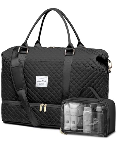 Women Weekender Travel Duffle Bags - Large Duffel Overnight Bag with Shoe Compartment & Toiletry Carry on Tote Weekend Yoga Gym Bags with Wet Pocket Hospital Bags for Labor and Delivery Black - color: 1-Black, size: X-Large