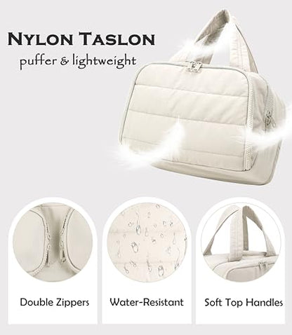 Travel Toiletry Bag for Women, Large Wide-open Puffy Cosmetic Makeup Bag with Wet-Dry Separation, Multi-Pocket Organizer with Carry Handle for Toiletries, Cosmetics, Essentials, Beige - color: Beige