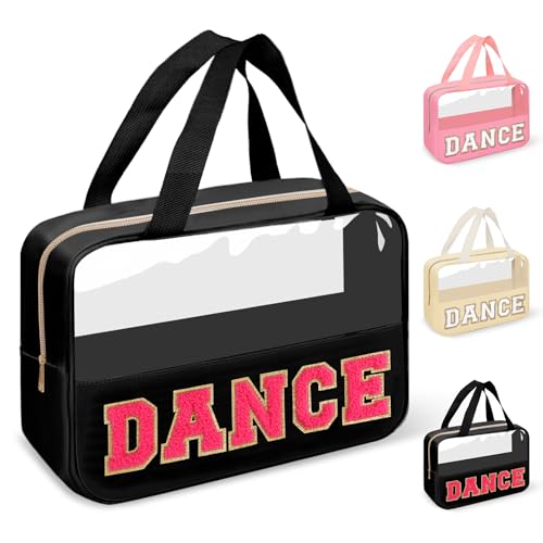 Dance Bag for Girls Chenille Letter Clear Makeup DANCE Stuff Bag,Toddler Dance Recital Gifts Ballet Cosmetic Zipper with Handle,Dance Competition Must Haves Accessories Toiletry Storage(DANCE-Black) - color: DANCE-Black