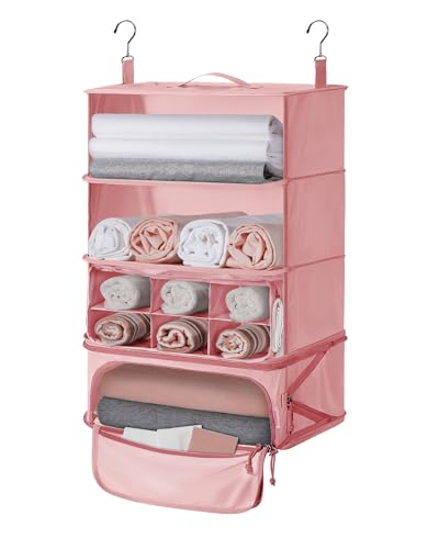 BAGSMART Hanging Packing Cubes for Travel, Hanging Shelves for Suitcases Organizers, Wet Dry Bags 5 Pack, Travel Bags Reusable for Swimsuits (Candy Pink) - color: Candy Pink