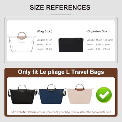 Purse Organizer Insert Compatible with Longchamp Le Pliage L Travel Bag, Black/LB - color: Black, size: L Travel Bag