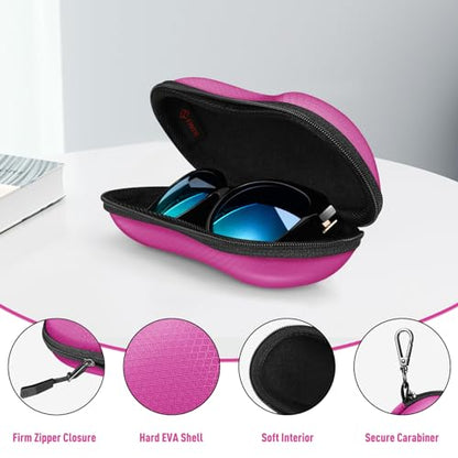 FINTIE Sunglasses Case, Hard EVA Shell Shockproof Sport Glasses Case with Metal Carabiner Travel Zipper Eyeglasses Holder - color: Magenta