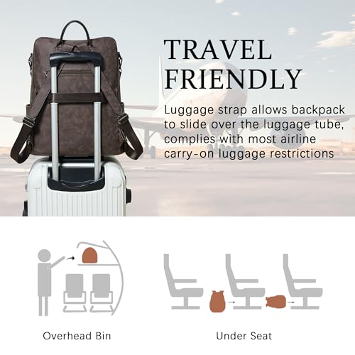 Shrrie Vegan Leather Laptop Backpack for Women 15.6 inch Work Backpack Fashion Travel Backpack Purse for Business College - color: Nubuck Coffee