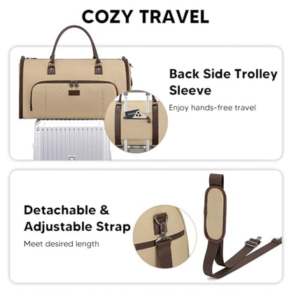 Convertible Garment Bags for Travel, Carry On Garment Duffle Bags for Women, Garment Bag with Shoes Compartment, 2 in 1 Travel Suit Bag with Detachable Shoulder Strap (Khaki) - color: Khaki