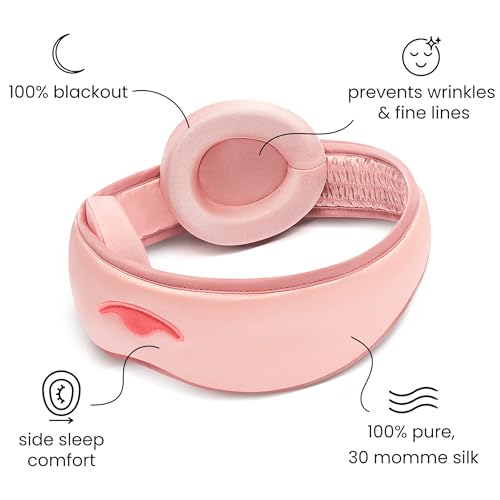Manta Silk Mask - 100% Blackout Silky Sleep Mask, 22 Momme Premium Silk Eye Mask for Deep Sleep, Breathable & Machine Washable (Pink) - color: Pink