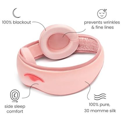 Manta Silk Mask - 100% Blackout Silky Sleep Mask, 22 Momme Premium Silk Eye Mask for Deep Sleep, Breathable & Machine Washable (Pink) - color: Pink