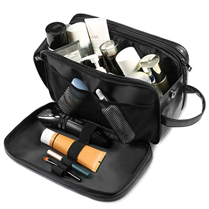 Personalized Leather Travel Toiletry Bag for Men, Large Travel Bathroom Shaving Dopp Kit, Large Cosmetic Bag Waterproof - color: Black