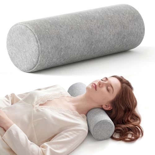 Neck Roll Pillow for Neck Pain Relief - Memory Foam Neck Support Pillow for Bed, Cylinder Pillows, Round Neck Pillow for Sleeping, 15.7 * 5 * 5 inch (Grey) - color: Grey, size: Medium - 5.0" H