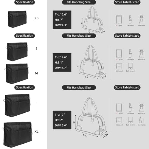 VANCORE Purse Organizer Insert for Handbags,Tote Bag Organizer Insert with Zipper Bag,Premium Handbag Organizer Inside Liner for Women - color: Black, size: Small