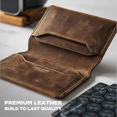 VULKIT Slim Minimalist Card Holder RFID Blocking Leather Credit Card Holder Front Pocket Wallet Magnetic Closure, Handcrafted Cowhide Version - color: Handicrafts Cowhide- Espresso