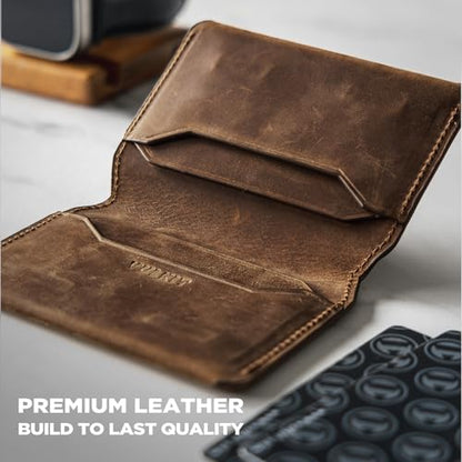 VULKIT Slim Minimalist Card Holder RFID Blocking Leather Credit Card Holder Front Pocket Wallet Magnetic Closure, Handcrafted Cowhide Version - color: Handicrafts Cowhide- Espresso