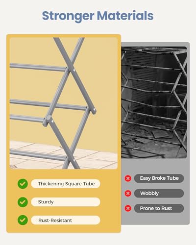 APEXCHASER Oversize Clothes Drying Rack, 3-Tier Drying Rack Clothing, Expandable Metal Laundry Drying Rack, Air Drying Rack, Clothes Rack, No Install, 24lb Capacity, 14.9" D x 29.3" W x 39.3" H, Grey - color: Gray