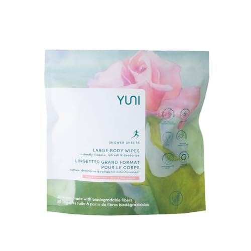 YUNI Beauty Large Body Wipes - Rose Cucumber, 30 Count - Moist Showerless Wipes, Cleanse & Deodorize, On-the-Go Waterless Body Cleanser, Individually Wrapped for Camping, Travel & Gym - size: 30 Count (Pack of 1)