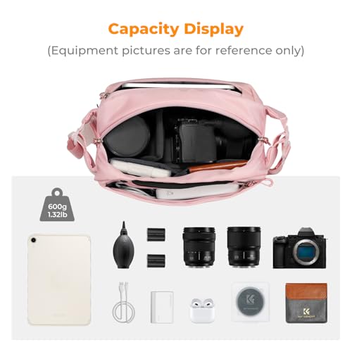 K&F CONCEPT Camera Sling Bag Crossbody Bag Waterproof Camera Shoulder Backpack DSLR/SLR/Mirrorless Camera Case - color: 10 Pink Medium