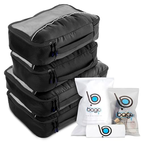bago 7 Pcs Packing Cubes for Travel - 4 Travel Packing Cubes for Suitcases with 3 ZipLock Bags - Luggage Organizer Bags to Get Maximum Storage, Save Time & Effort to Pack (Black) - color: Black, size: 4pcs Set