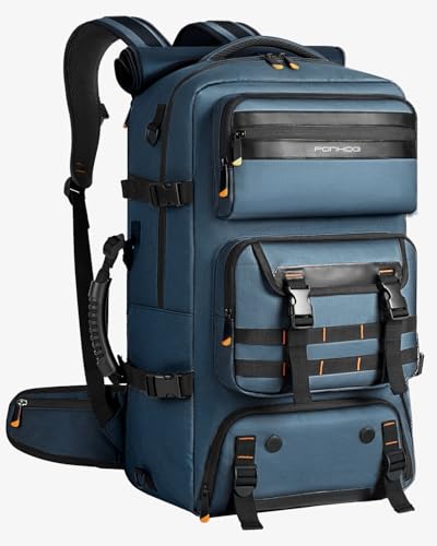 Ponhog Travel Backpack for Men, 50L Carry On Flight Approved Convertible Duffle Bag with Shoe Compartment, 17 inch Laptop Luggage with USB Charging Port for Weekender Hiking, Blue - color: Blue