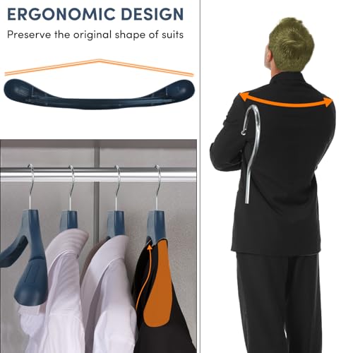 Suit Hangers for Men 50 Pack, Blue Coat Hangers Extra Wide Non Slip Width 17.7", Thick Plastic with Pants Bar & Metal Hook - color: Blue, size: 50 Pack