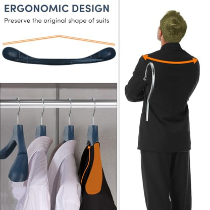 Suit Hangers for Men 50 Pack, Blue Coat Hangers Extra Wide Non Slip Width 17.7", Thick Plastic with Pants Bar & Metal Hook - color: Blue, size: 50 Pack