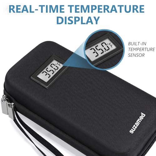 suzamed Insulin Cooler Travel Case,EVA Insulation Travel Medicine Kit with Temperature Display for Diabetes Care,Insulin Pen and Other Diabetic Supplies (Black-Temp) - color: Black