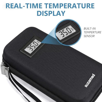 suzamed Insulin Cooler Travel Case,EVA Insulation Travel Medicine Kit with Temperature Display for Diabetes Care,Insulin Pen and Other Diabetic Supplies (Black-Temp) - color: Black